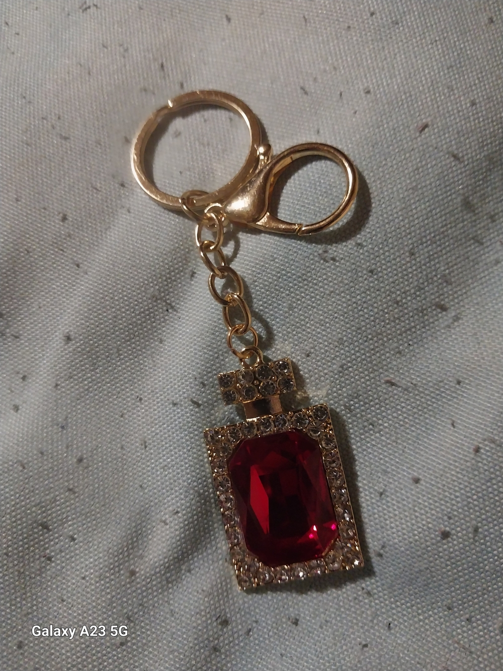 Rhinestone Red Gem Bag Charm/Keychain Gold Tone Hardware